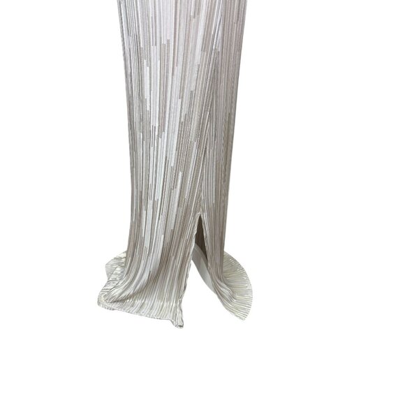 Caramela M Metallic Silver Off Shoulder Maxi Dress Evening Gown Elegant Chic - Picture 9 of 13